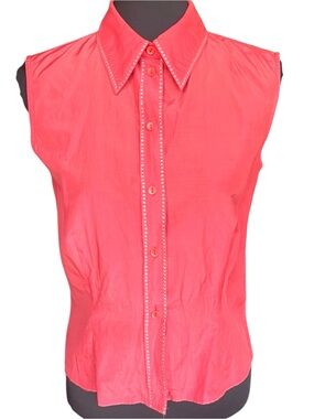 Tuzzi Coral Red/Pink Mini Metal Grommet Sleeveless Button Up Collar Top (6)